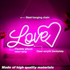 Love Neon Sign Wedding Neon Sign, Neon Heart Light for Wall Decor Engagement Personalized Gifts, Proposal Birthday Party Girls, Valentine's, Anniversary, Room Bathroom Decoration Gift - Image 2