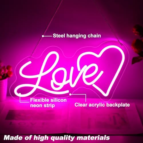 Love Neon Sign Wedding Neon Sign, Neon Heart Light for Wall Decor Engagement Personalized Gifts, Proposal Birthday Party Girls, Valentine's, Anniversary, Room Bathroom Decoration Gift - Image 2