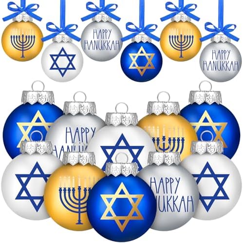 Tioncy 16 Pcs Hanukkah Ball Ornaments Jewish Christmas Hanukkah Ornaments for Tree Menorah Star of David Decorations Set Happy Hanukkah Decorative Hanging Balls Ornaments for Tree Party(3.15 Inches) by Tioncy