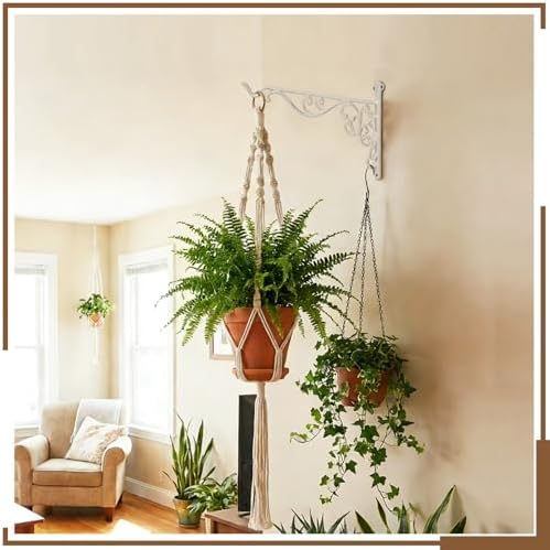 Landhoow 2 Pcs 15.6" Cast Iron Hanging Outdoor Wall Hanger, White - Image 5