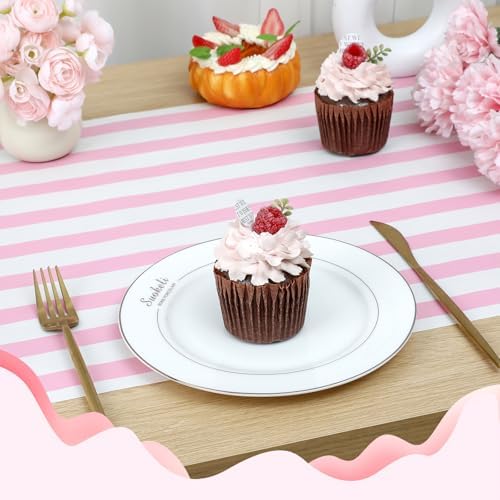 AmazingSpark Striped Table Runner Roll,Pink,50' Long X 16" Wide - Image 3
