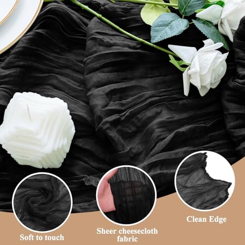 Cheesecloth Table Runner 10FT 12Pcs Black Boho Gauze Sheer Runners - Image 3