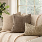 Foindtower Set of 2 Decorative Patchwork Chenille Throw Pillow Covers Textured Modern Vintage Cushion Covers Neutral Boho Accent Home Decor for Sofa Chair Couch Bed Living Room,22×22 Inch,Light Brown - Image 5