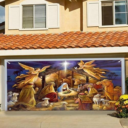 7 x 16 ft Christmas Garage Door Banner - Large Backdrop Decoration With Rope for Holiday Outdoor Vinyl Cover, C - Image 2