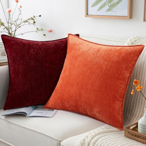 decorUhome Chenille Wine Red Velvet Throw Pillow Covers 24x24 Set of 2 - Image 4
