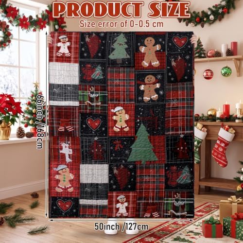 50''x66'' Christmas Gingerbread Man Quilted Throw Blanket - Image 2