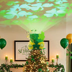 Glooglitter St. Patrick's Day Tree Topper Hat with Projector Large Green Clover Velvet Hat Leprechaun Decor with LED Light Rotating Green Shamrock for St Patricks Day Irish Home Decoration - Image 4