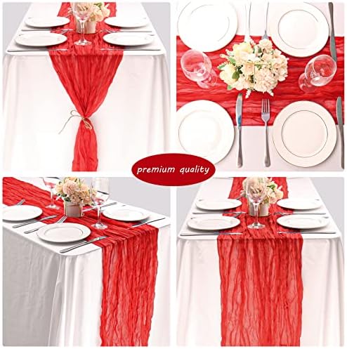35x72 Inch Red Cheesecloth Table Runner Christmas Valentine Wedding Decor - Image 5