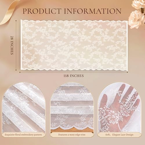 White Lace Table Runner with Floral Embroidered (3pcs, 28”x118”) - Image 6