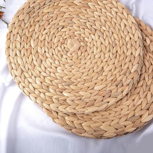 13.5" Set of 6 Water Hyacinth Woven Round Placemats by DaiVuCrafts - Image 6