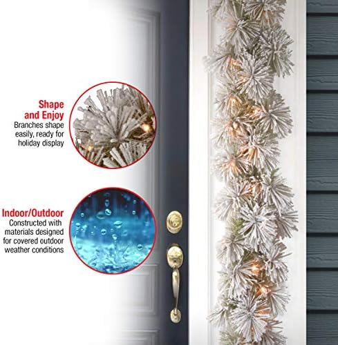 National Tree Company 9ft Pre-Lit Snowy Bristle Pine Christmas Garland - Image 3