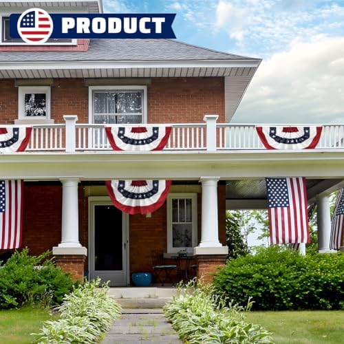 5Pack American Pleated Fan Flag 1.5x3 Ft USA Patriotic Bunting 4th of July Bunting Flags Decor Outside Porch Garden Banner Embroidered Stars & Sewn Stripes Canvas Header Brass Grommets - Image 6