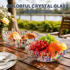 Tlence 2 Pack Colorful Crystal Glass Fruit Bowl for Kitchen Counter, 10" Hand Painted Woven Art Decorative Bowl, Centerpiece Display Serving Bowl Candy Dish for Salad Dessert, Home Decor - Image 6