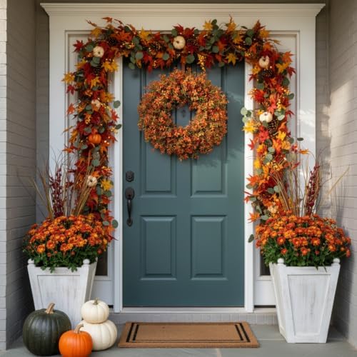 SHACOS 20 Inch Artificial Boxwood Fall Wreath for Front Door - Image 5