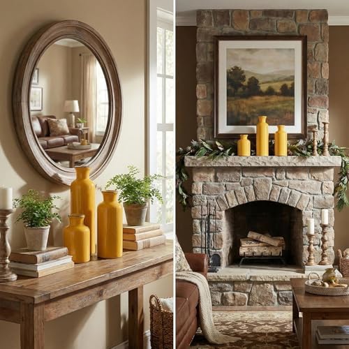 CwlwGO- Yellow Ceramic Vase Set,Modern Decorative Vases for Home Decor, Kitchen&Living Room Table Décor,Fireplace & Entrance centerpieces Decorations. - Image 7