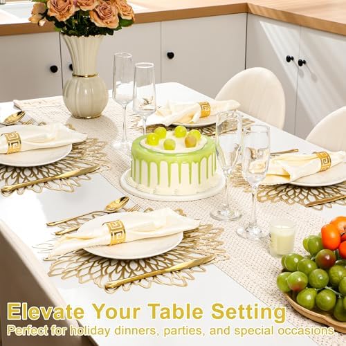 Set of 18 Round Placemats Gold, Heat-Resistant PVC Table Mats with Luxury Metallic Glossy Finish for Thanksgiving Christmas Wedding Party Decor, Easy to Clean - Image 4