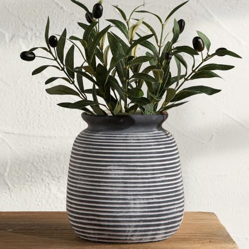 Ceramic Rustic Vase,7.48" Flowers Pottery Vases Home Decor Round Wide-Mouth Farmhouse Decorative Vase for Flowers Pampas for Table Living Room Entryway Mantel Shelf Kitchen Bathroom Bedroom by ooit