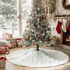 CHICHIC 60 Inch Large Christmas Tree Skirt White Tree Skirt Xmas Faux Fur Tree Skirts Christmas Decorations for Holiday Tree Ornaments Christmas Party Home Decorations with Sequin Gold Snowflakes - Image 3