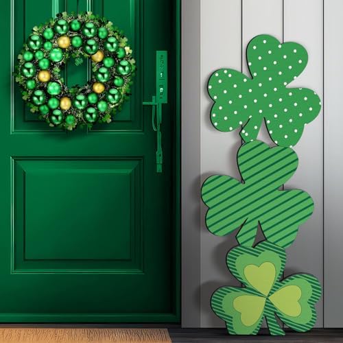 Vercraft 35 Inch St Patrick's Day Porch Standing Decor Wood Green Lucky Shamrock Decor Outdoor Wooden Welcome Home Sign for Home Farmhouse Harvest Mantel Party by Vercraft