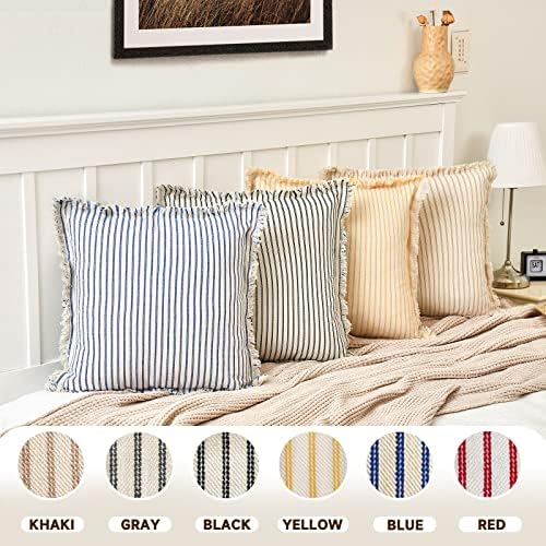 ZWJD Throw Pillow Covers 26x26 Set of 2 Striped Pillow Covers with Fringe Chic Cotton Decorative Euro sham Pillows Square Cushion Covers for Sofa Couch Bed Living Room Farmhouse Decor, (Gray) - Image 6