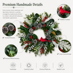 Christmas Wreath for Front Door, 28" Cardinal Winter Wreath with Berries - Image 2