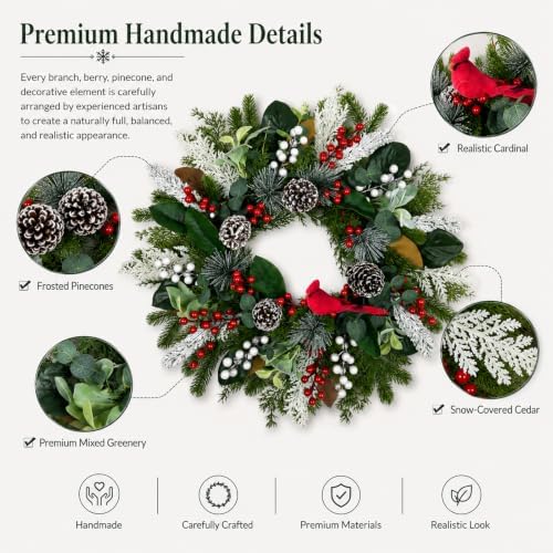Christmas Wreath for Front Door, 28" Cardinal Winter Wreath with Berries - Image 2