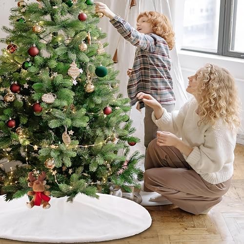 72 Inch White Christmas Tree Skirt，Faux Fur Large Tree Skirt for Christmas Tree Decorations Xmas Party Holiday - Image 5