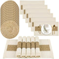 Kochorie 12 Set Handmade Boho Placemats Natural Cotton Burlap Table Mats, 12 Rectangle with Tassel & 12 Round Bulrush Placemats Farmhouse Weave Place Mats for Rustic Dining Table Kitchen Decor by Kochorie