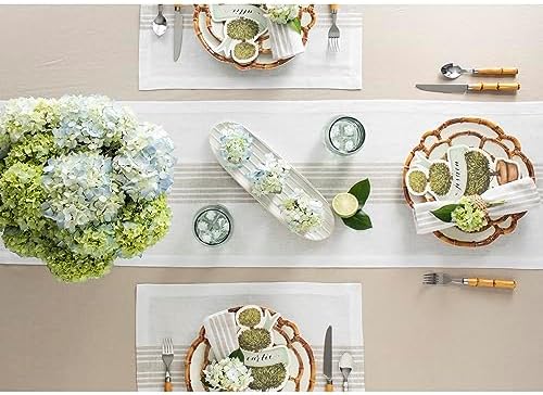 Solino Home 100% Linen Table Runner, 14 x 108 in, Natural and White Striped - Image 3