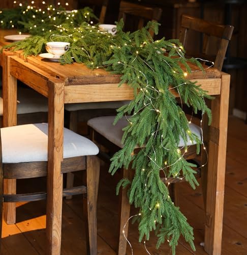 MISSPIN 9ft Christmas Garland with LED Lights, Real Touch Norfolk Pine Garland, Green Artificial Greenery Garland for Table, Mantle, String Light, Wall, Indoor, Outdoor Christmas Decorations - Image 5