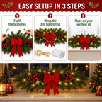 Yalikop 2 Pcs 24.5 Inch Christmas Swags with Light, Red Bow and Berry - Image 4