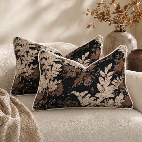 Set of 2 Chenille Throw Pillow Covers 12x20 Inches, Vintage Fall Maple Leaves Farmhouse Decor Cushion Covers Soft Autumn Decor for Sofa Living Room Bedroom Coffee Brown by BOYSUM
