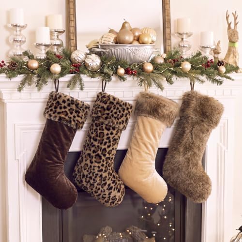 Blueweenly 4 Pcs Leopard & Solid Velvet Christmas Stockings, 18 Inch by Blueweenly