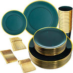 LIYH 180 Pcs Clear and Green Gold Plastic Christmas Plates - Emerald Green Disposable Plastic Dinnerware Sets, Include Dishes, Tableware, Cups for Party & Christmas & Wedding 30 Guests by LIYHLoveinyourheart