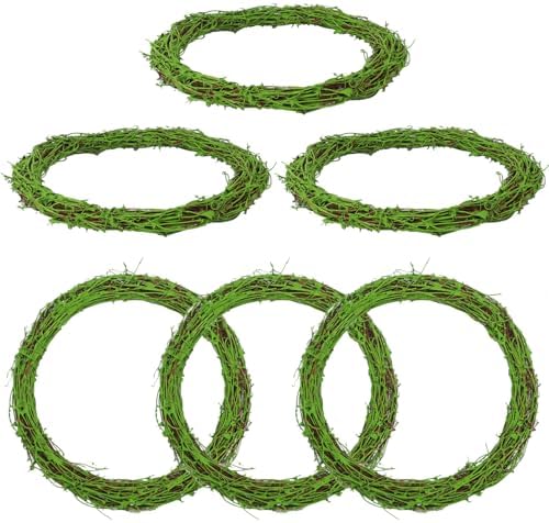 6 Pcs 12 inch Natural Grapevine Wreath Set, Hand-Woven Vine Branch Wreaths for DIY Crafts, Christmas Decorations, Home & Event Styling(Green) by KUKLIPJIM