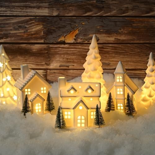 Ceramic White Christmas Village Houses, Light Up Porcelain Village Houses - Image 2