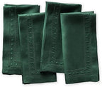 100% Linen Napkins Forest Green Set of 4, Embroidered Dot 18 x 18 Inch by OlucioAuthentiqueHome