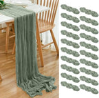 20 Pack Sage Green Cheesecloth Table Runner 17x108 Inch Boho Wrinkled Sheer Romantic Gauze Cheese Cloth Table Runner Bulk Decor for Wedding, Bridal Shower, Birthday Party by Dspoot