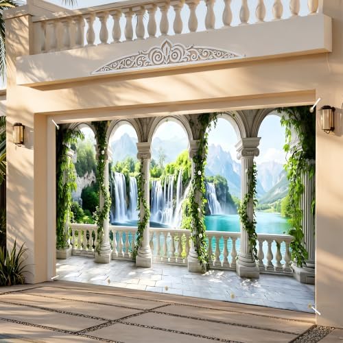 Waterfall Garage Door Banner 6 x 13 FT, Mountain Lake Nature Garage Door Cover, Scenic Archway Garden Outdoor Garage Door Decorations, Landscape Backdrop for Home Patio Party Decor - Image 5