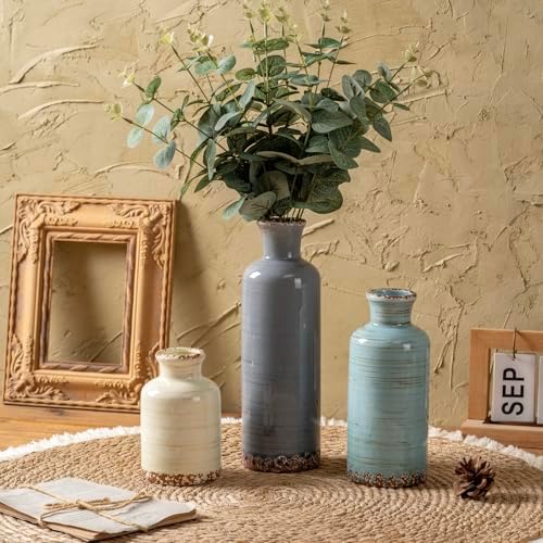 Ceramic Vases Set of 3, Modern Rustic Decorative Flower Vases for Farmhouse Home Decor, Table Shelf Mantel, Living Room, Entryway, Kitchen Centerpiece – Modern Rustic - Image 7