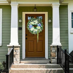 26" Fake Eucalyptus Hydrangea Flower Wreath for Front Door(White&Purple) - Image 2