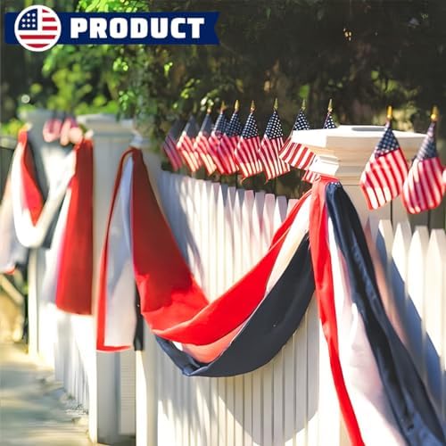 2 Pack American Flag Bunting Banner 2x20 Ft Patriotic Decorations – Red White Blue Stripe USA Banner for 4th of July Outdoor Porch Fence Garden Memorial Day Veterans Day Decor - Image 3