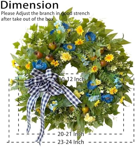 WANNA-CUL 24 Inch Blue Yellow Summer Wreath for Front Door All Season Decor - Image 6