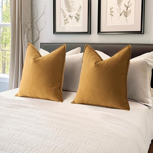 MIULEE Pack of 2 Mustard Yellow Decorative Chenille Pillow Covers 20x20 - Image 5