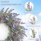 Large Summer Wreaths for Front Door Lavender Wreath for Front Door Spring Easter Artificial Farmhouse Wreaths for Wall Window Party Wedding Porch Room Home Decor(24 Inch) - Image 2
