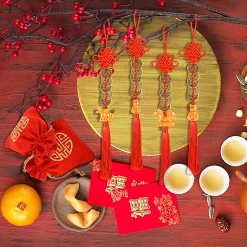 24 Pcs Chinese New Year Horse 2026 Lunar New Year Decorations fengshui Coins Red Tassel Ornaments with Wealth Success Good Luck Hanging Decorations for Gifts Home Car Decor - Image 2