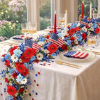 6 ft Red White Blue Garland 4th of July Patriotic Flower Garland for Mantle Artificial 250th Decoration with Daisy Lavender Vine Memorial Day Faux Floral for Independence Table Decor - Image 5