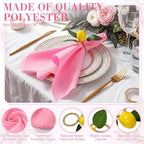 Preboun 24 Pcs Pink Cloth Napkins with Lemon Yellow Rings - Image 3