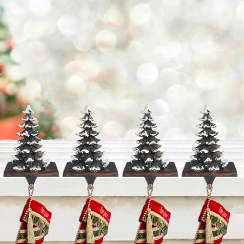 JUSTOTRY Christmas Stocking Holders for Mantle Set of 4 Snow Brown Vintage Xmas Tree with Non-Skid Stockings Holders for Fireplace Home Decor Holiday Gifts Christmas Decorations Indoor Supplies - Image 4