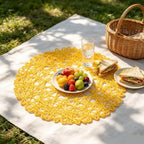IcosaMro Round Woven Placemats Set of 12 for Dining Table, 15 Inches Paper Boho Decorative Circle Place Mats for Wedding Christmas Thanksgiving Day Holiday Dinner (Yellow) - Image 2